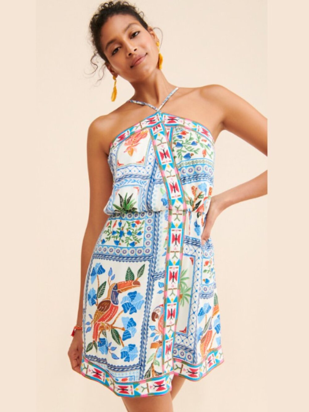 Farm Rio Tropical Tiles Embroidered Mini Dress - Size L - NWT